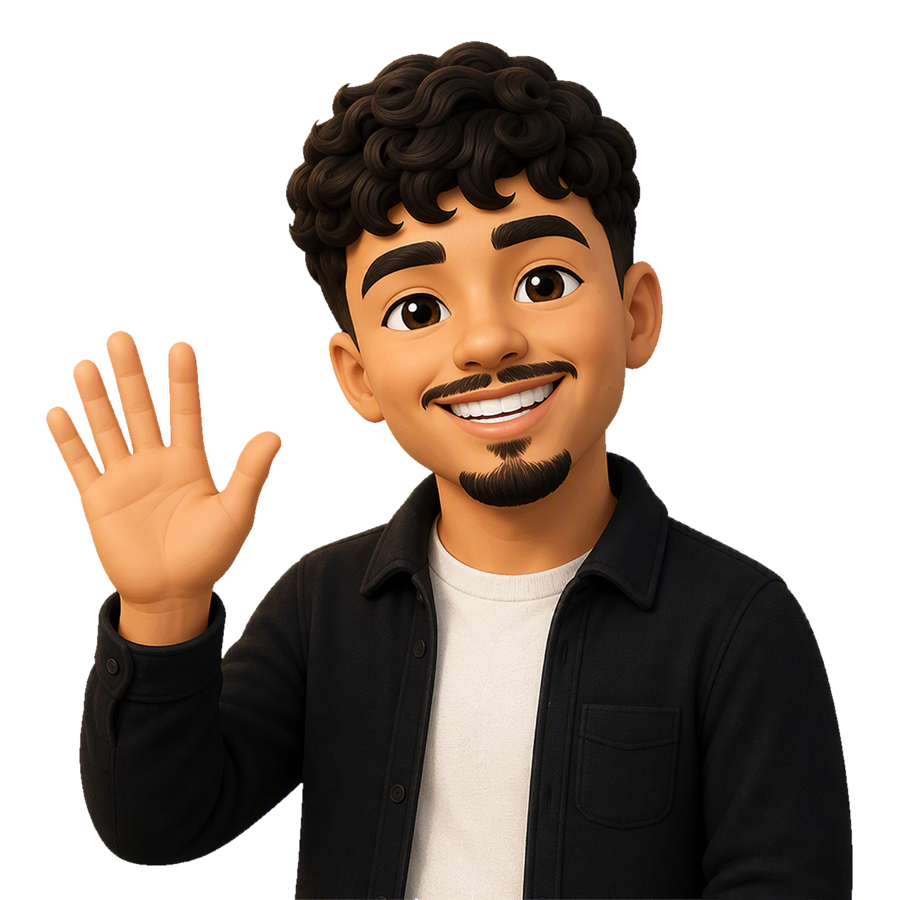 Cartoon-style avatar waving hello